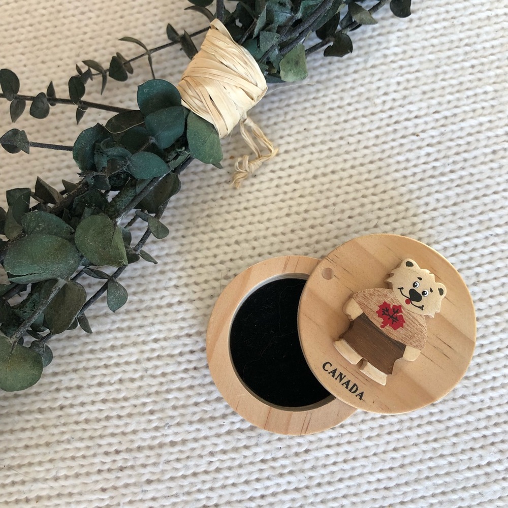 Wooden Canada Bear Trinket Box